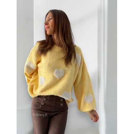 pull jaune coeurs tendance automne rentrée 2024 style mode ootd grecy