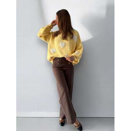 pull jaune coeurs tendance automne rentrée 2024 style mode ootd grecy