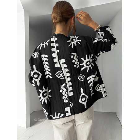 veste matelassée ethnique motifs noire blanc automne hiver 2024 mode tendance grecy