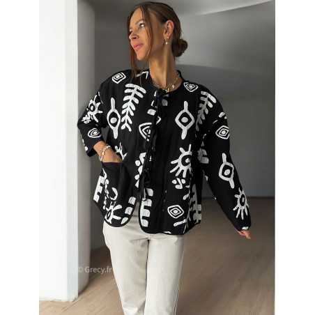 veste matelassée ethnique motifs noire blanc automne hiver 2024 mode tendance grecy