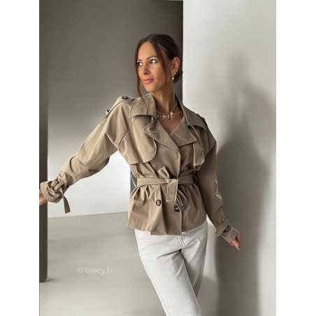 veste trench court beige taupe automne hiver 2024 mode tendance grecy ootd outfit look chic