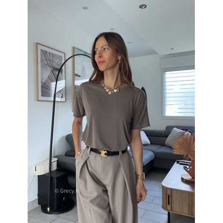 t-shirt basique taupe qualité chic grecy mode ootd tenue outfit look automne 2024