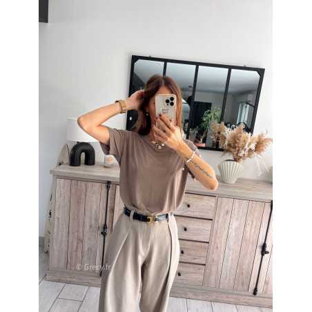 t-shirt basique taupe qualité chic grecy mode ootd tenue outfit look automne 2024