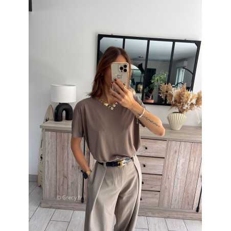 t-shirt basique taupe qualité chic grecy mode ootd tenue outfit look automne 2024