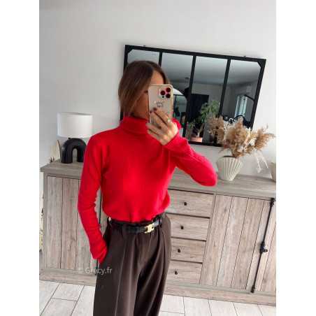 pull col roulé montant rouge doux qualité chic grecy mode ootd tenue outfit look automne 2024