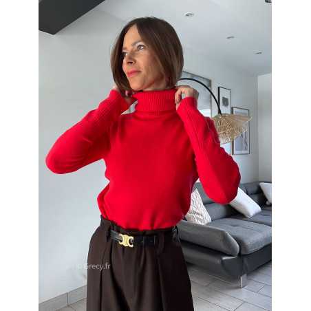 pull col roulé montant rouge doux qualité chic grecy mode ootd tenue outfit look automne 2024