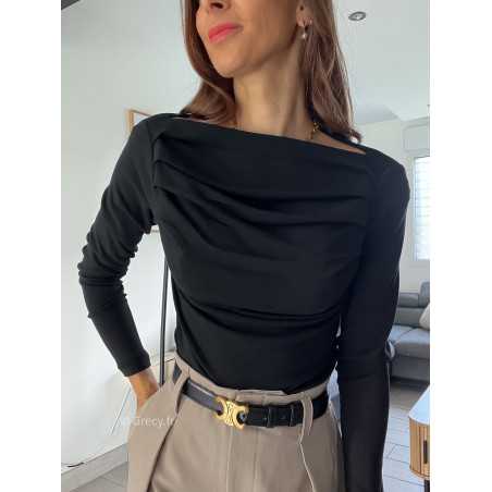 top manches longues pull fin noir plissé doux qualité chic grecy mode ootd tenue outfit look automne 2024