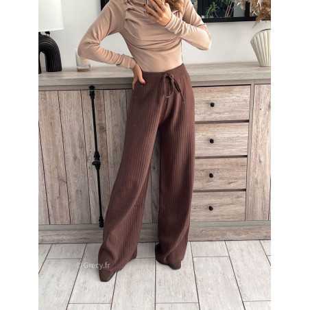 pantalon maille marron chocolat doux qualité chic grecy mode ootd tenue outfit look automne 2024