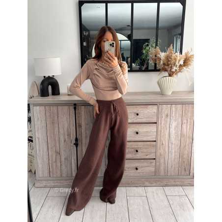 pantalon maille marron chocolat doux qualité chic grecy mode ootd tenue outfit look automne 2024