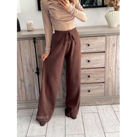 pantalon maille marron chocolat doux qualité chic grecy mode ootd tenue outfit look automne 2024