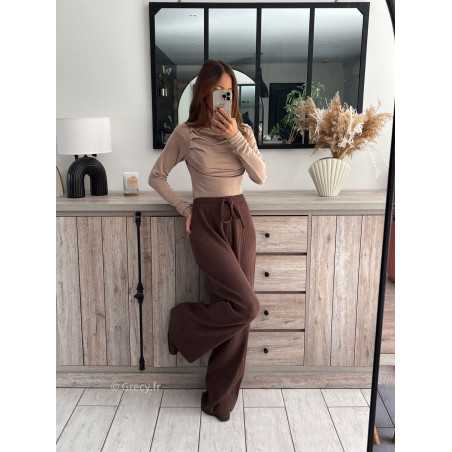 pantalon maille marron chocolat doux qualité chic grecy mode ootd tenue outfit look automne 2024