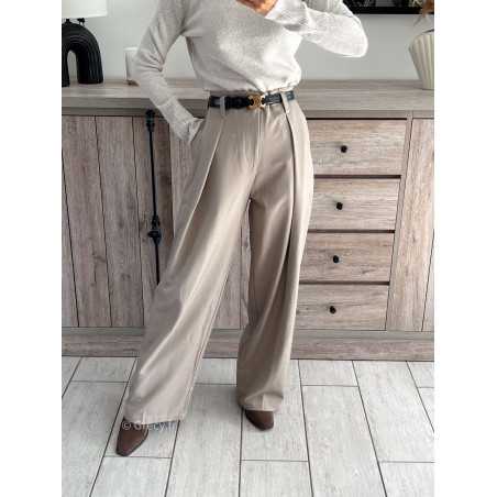 pantalon à pinces beige taupe beige large à plis qualité chic grecy mode ootd tenue outfit look automne 2024