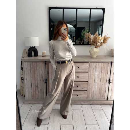 pantalon à pinces beige taupe beige large à plis qualité chic grecy mode ootd tenue outfit look automne 2024