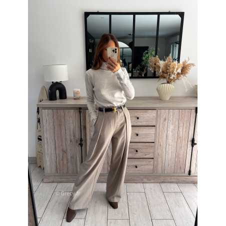 pantalon à pinces beige taupe beige large à plis qualité chic grecy mode ootd tenue outfit look automne 2024