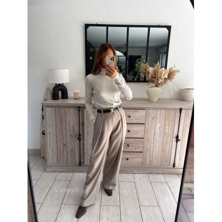 pantalon à pinces beige taupe beige large à plis qualité chic grecy mode ootd tenue outfit look automne 2024