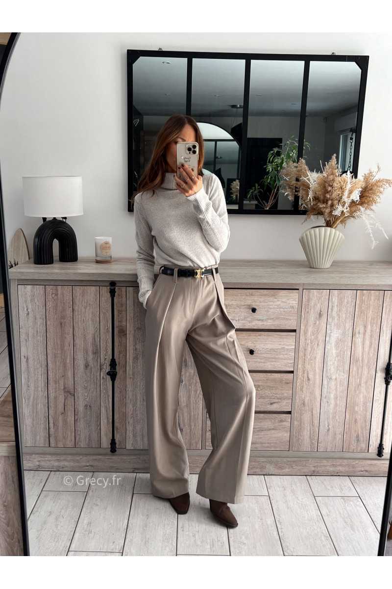 Pantalon a pince taupe coupe fluide taille elastique Taille S Couleur taupe