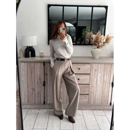 pantalon à pinces beige taupe beige large à plis qualité chic grecy mode ootd tenue outfit look automne 2024