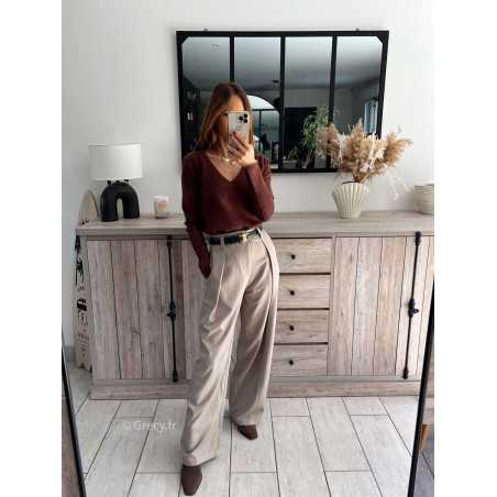 pantalon à pinces beige taupe beige large à plis qualité chic grecy mode ootd tenue outfit look automne 2024