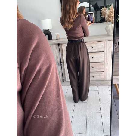 pantalon à pinces marron foncé chocolat beige large à plis qualité chic grecy mode ootd tenue outfit look automne 2024