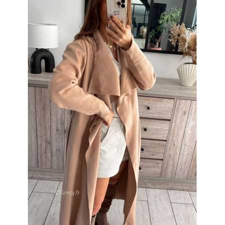 gilet long trench beige ceinturé chic grecy mode ootd tenue outfit look automne 2024