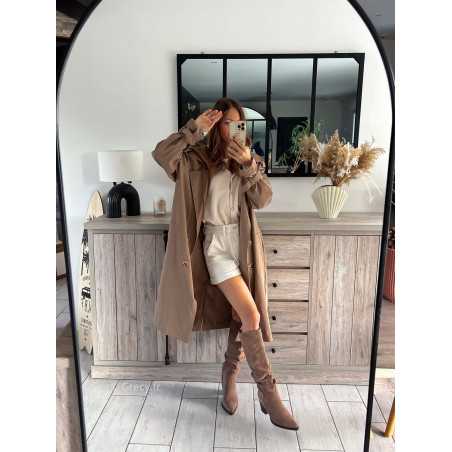 trench long taupe marron capuche ceinturé chic grecy mode ootd tenue outfit look automne 2024