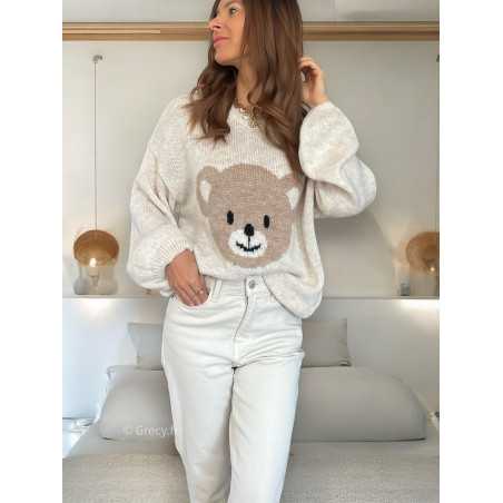 Pull ourson ours cosy beige mode tendance grecy mode outfit look automne hiver