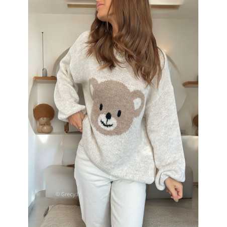 Pull ourson ours cosy beige mode tendance grecy mode outfit look automne hiver