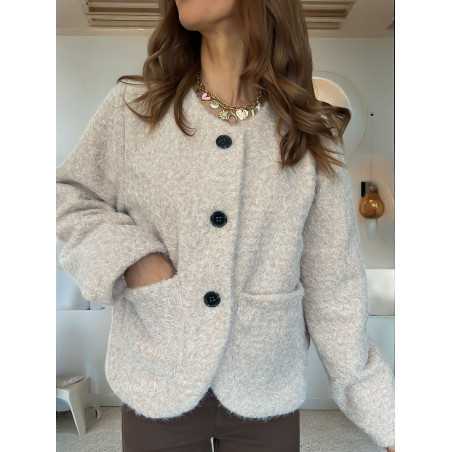 Veste effet laine beige boutonné mode tendance grecy mode outfit look automne hiver