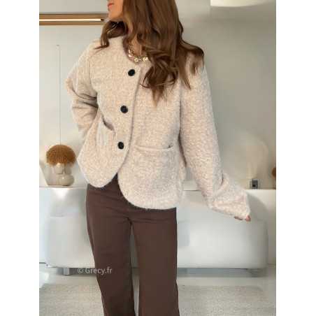 Veste effet laine beige boutonné mode tendance grecy mode outfit look automne hiver