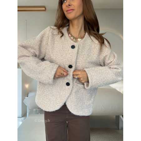 Veste effet laine beige boutonné mode tendance grecy mode outfit look automne hiver