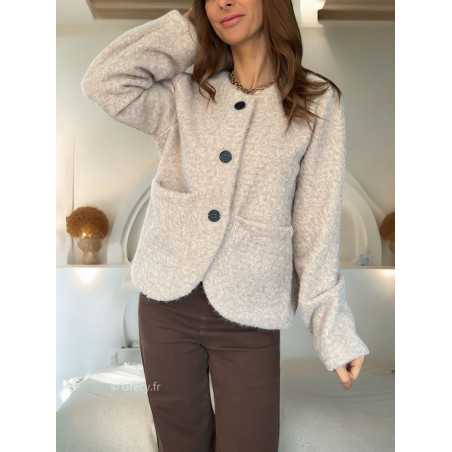 Veste effet laine beige boutonné mode tendance grecy mode outfit look automne hiver