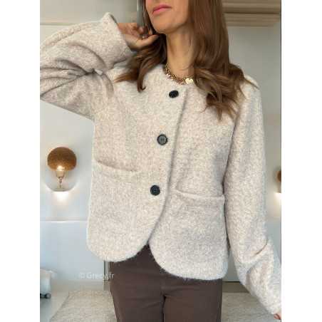 Veste effet laine beige boutonné mode tendance grecy mode outfit look automne hiver