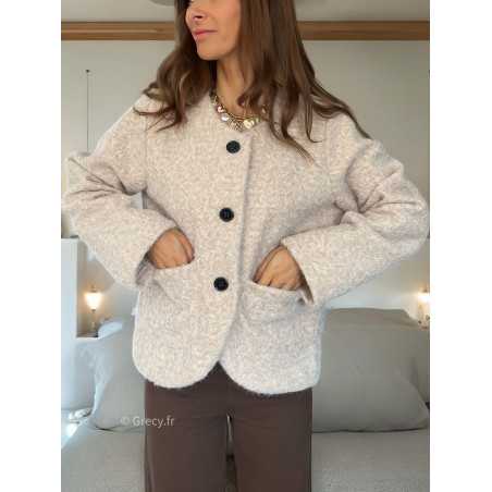 Veste effet laine beige boutonné mode tendance grecy mode outfit look automne hiver