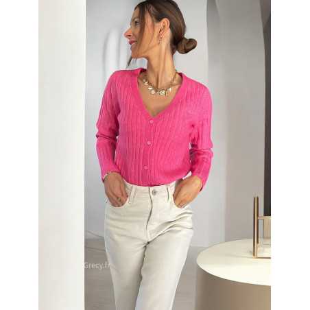 gilet rose boutonné côtelé automne hiver mode grecy tendance look