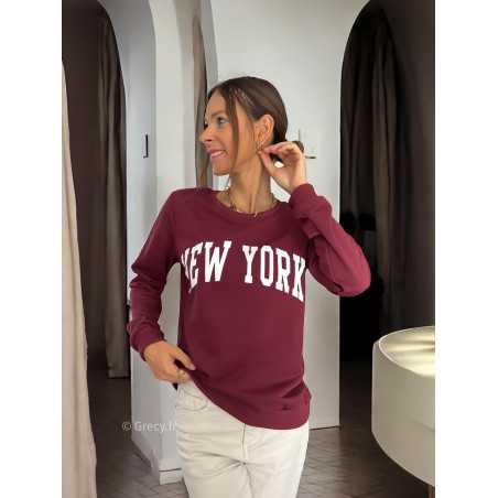 Sweat bordeaux New York automne hiver mode grecy tendance look