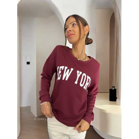 Sweat bordeaux New York automne hiver mode grecy tendance look