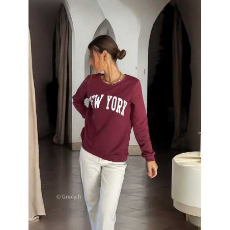 Sweat bordeaux New York automne hiver mode grecy tendance look