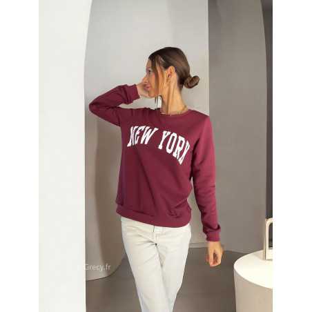 Sweat bordeaux New York automne hiver mode grecy tendance look