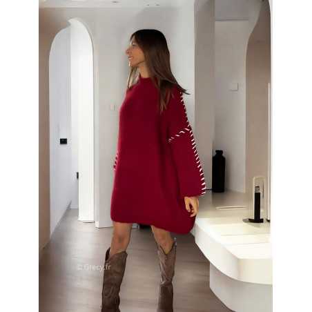 robe pull bordeaux tendance mode grecy look automne hiver 2024