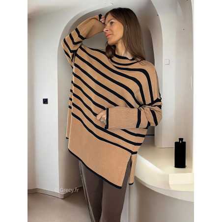 Pull oversize rayures camel mode grecy tendance vêtement ootd look automne hiver