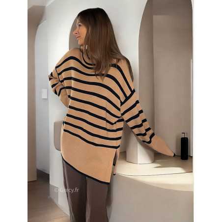 Pull oversize rayures camel mode grecy tendance vêtement ootd look automne hiver