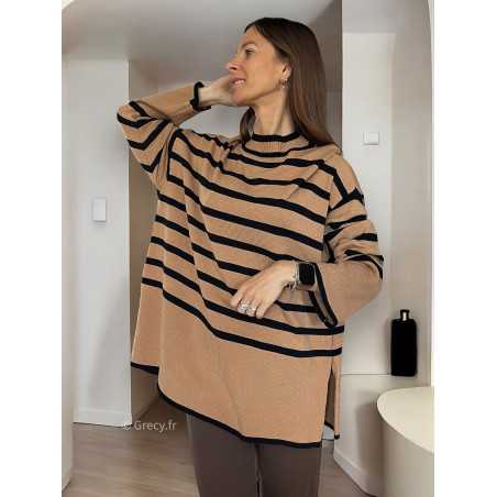 Pull oversize rayures camel mode grecy tendance vêtement ootd look automne hiver