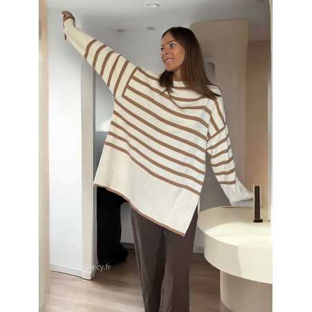 Pull oversize rayures beige mode grecy tendance vêtement ootd look automne hiver