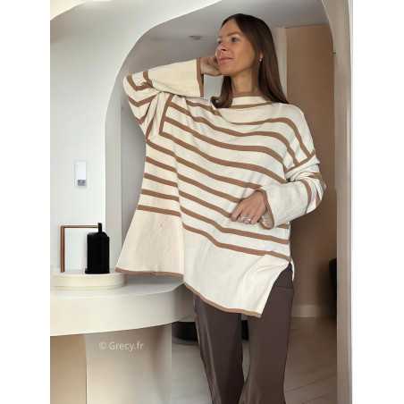 Pull oversize rayures beige mode grecy tendance vêtement ootd look automne hiver