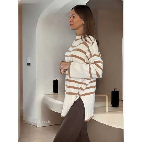 Pull oversize rayures beige mode grecy tendance vêtement ootd look automne hiver