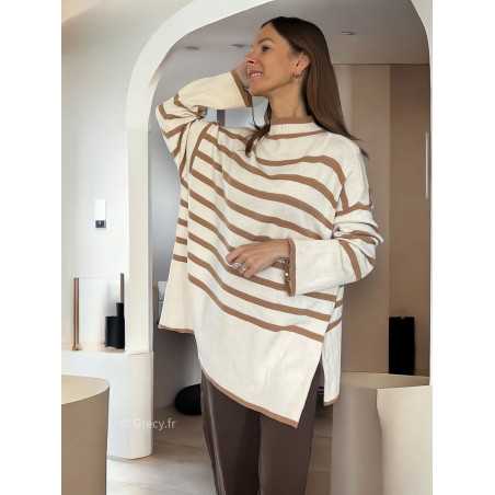 Pull oversize rayures beige mode grecy tendance vêtement ootd look automne hiver