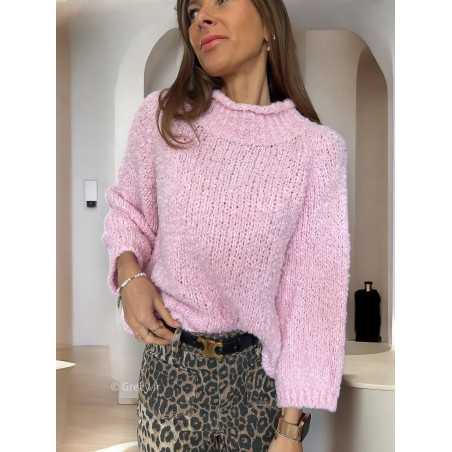 Pull bouclettes rose laine alpaga mode grecy tendance vêtement ootd look automne hiver