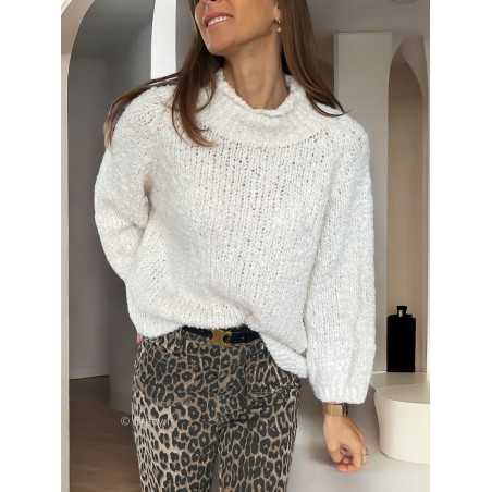 Pull bouclettes beige laine alpaga mode grecy tendance vêtement ootd look automne hiver