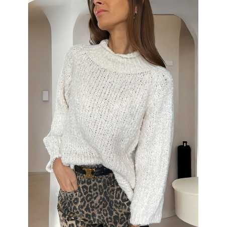 Pull bouclettes beige laine alpaga mode grecy tendance vêtement ootd look automne hiver