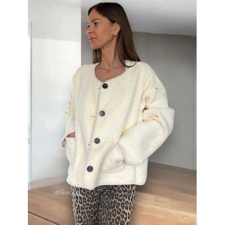 veste bouclette fausse fourrure Teddy moumoute écru mode grecy tendance vêtement ootd look automne hiver